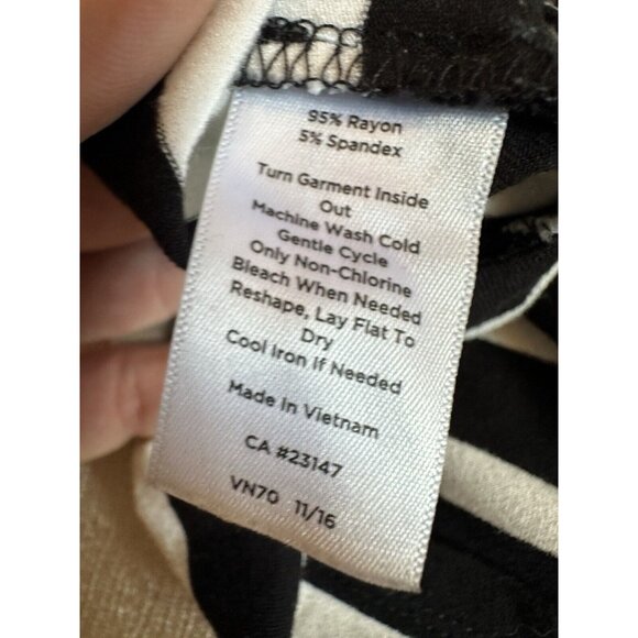 Talbots Black White Striped Woman’s Shirt Top Sz Small 3/4 Ruffle Sleeves Blouse - Picture 7 of 7